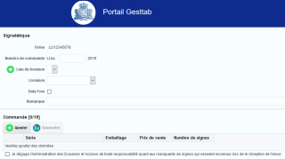 Commande de signes fiscaux – Portail web Gesttab